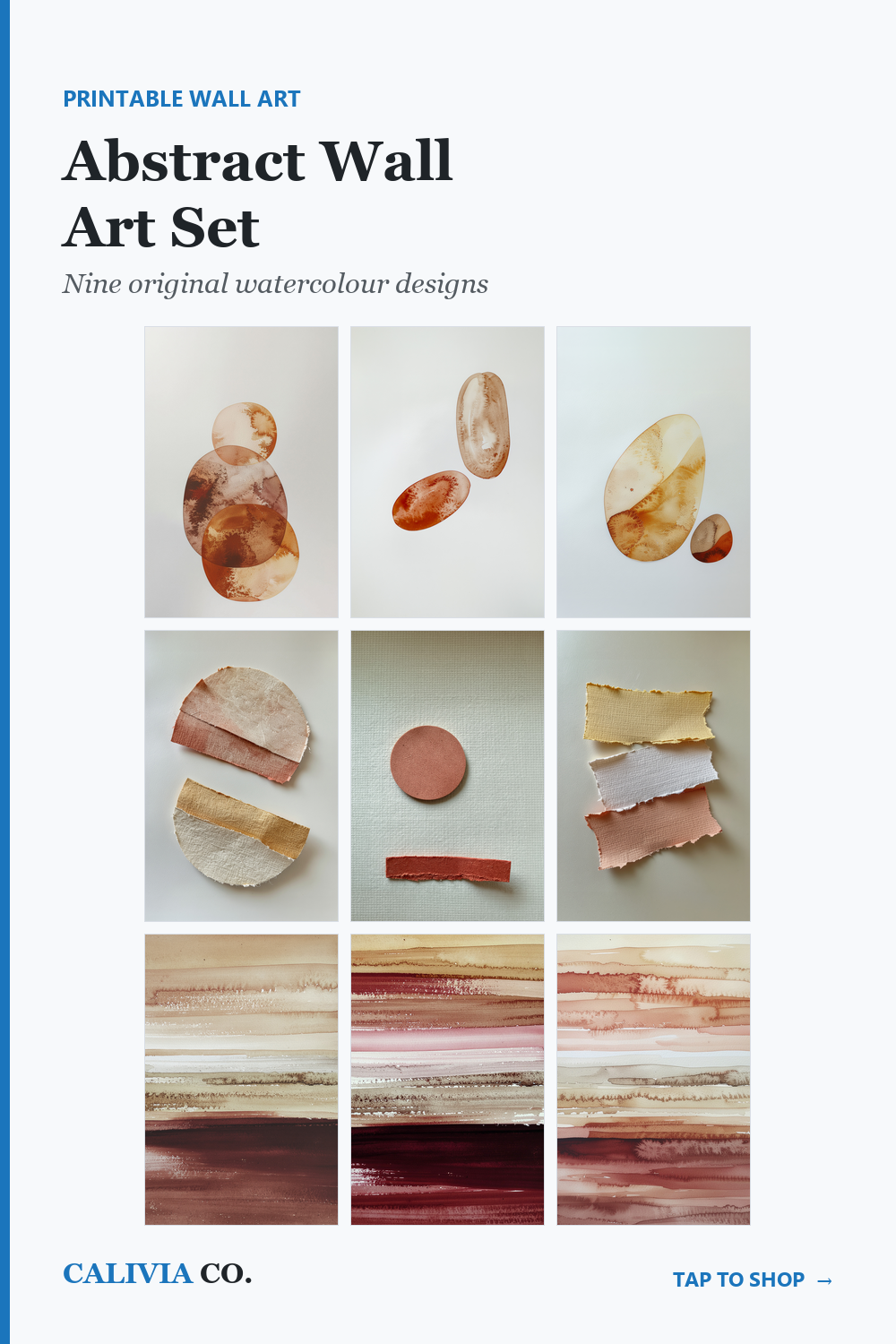 Pinterest pin showing all nine designs in the Abstract Wall Art Set